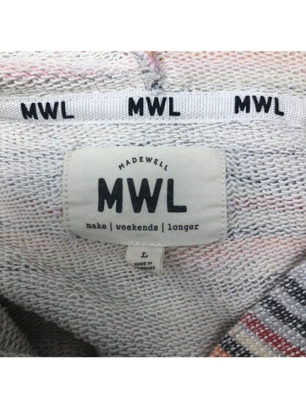 Madewell MWL Popover Hoodie Sweatshirt Size L Gray Sorrento Stripe - Picture 6 of 8